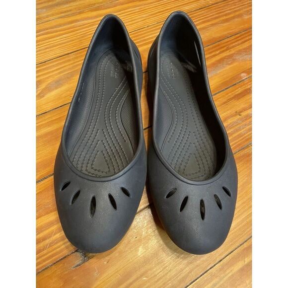 Crocs Iconic Comfort Kelli‎ Ballet Black Flats Women's Size 8 EUC - Picture 1 of 9